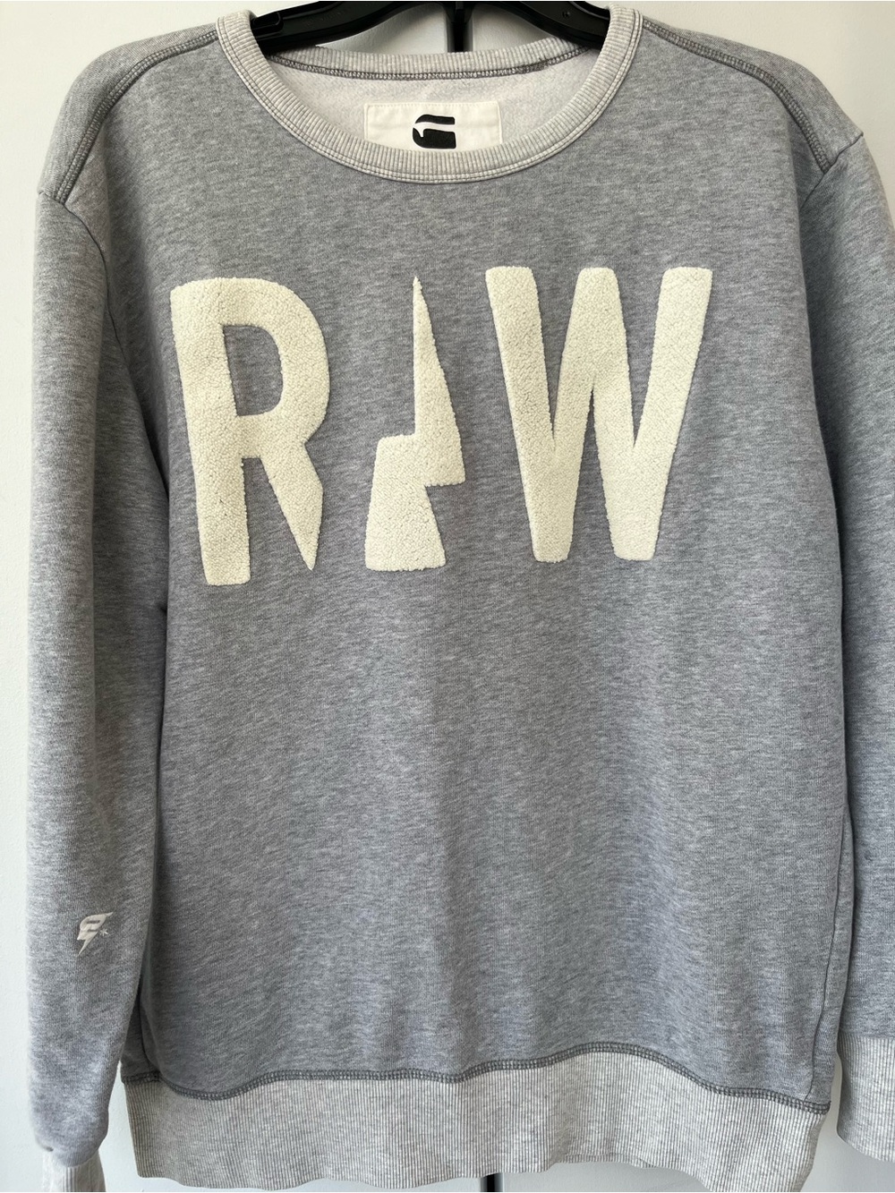 G-Star RAW Grey Crewneck Sweatshirt with White Appliqué Size L Streetwear Fleece